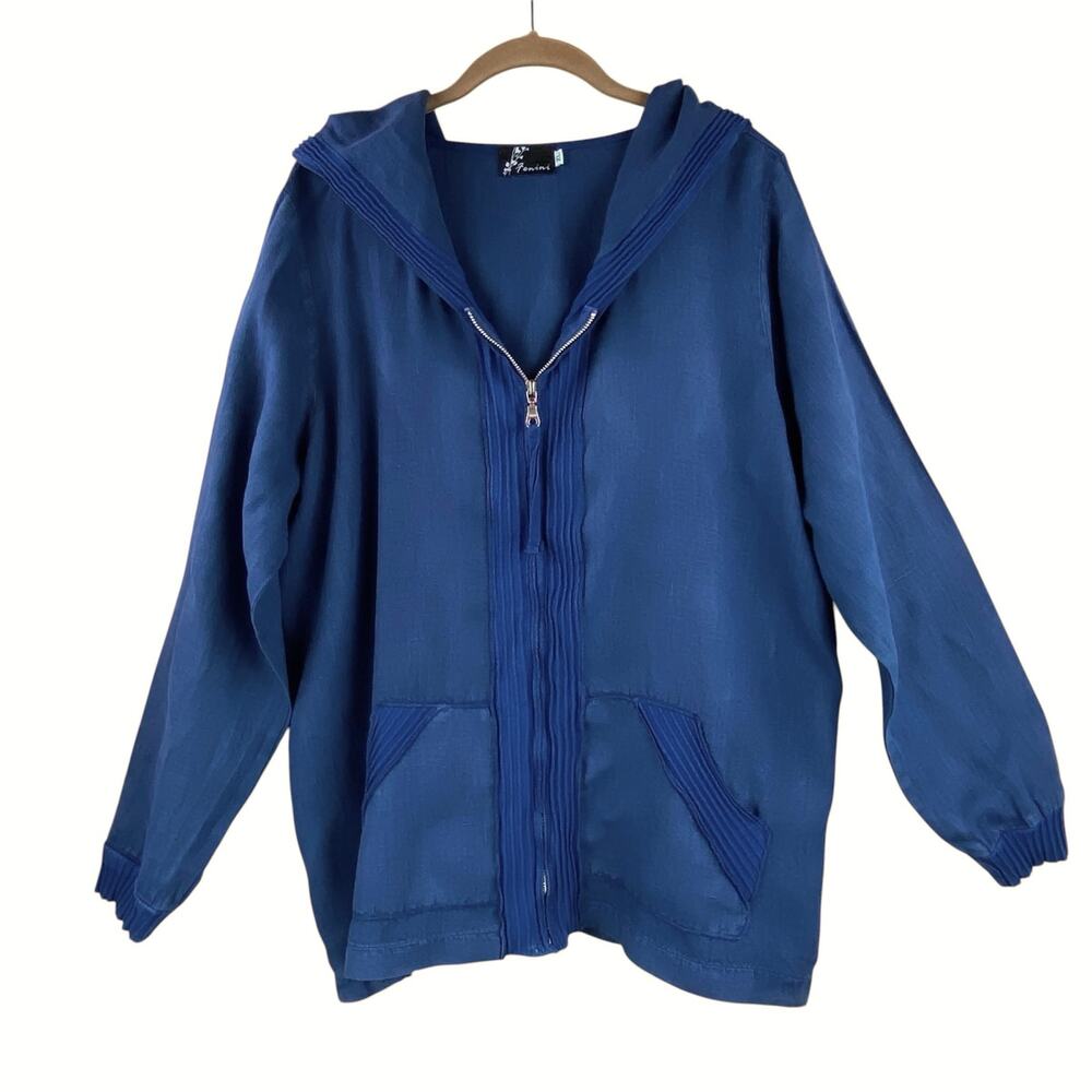 Fenini 100% Linen Zip Up Hoodie Jacket Size XL Blue